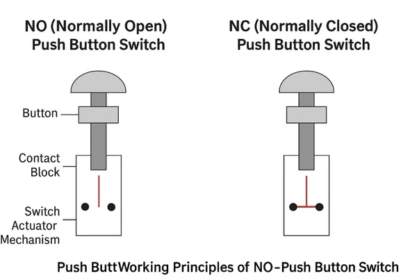 Benefits of Using Push Button Switches and How They Work showing normally open and normally closed behavior