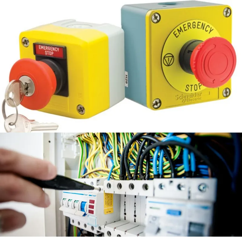 Electric-and-Emergency-Stop Push Button designed for safety in industrial machinery - ensuring quick power shutdown in emergency situations.