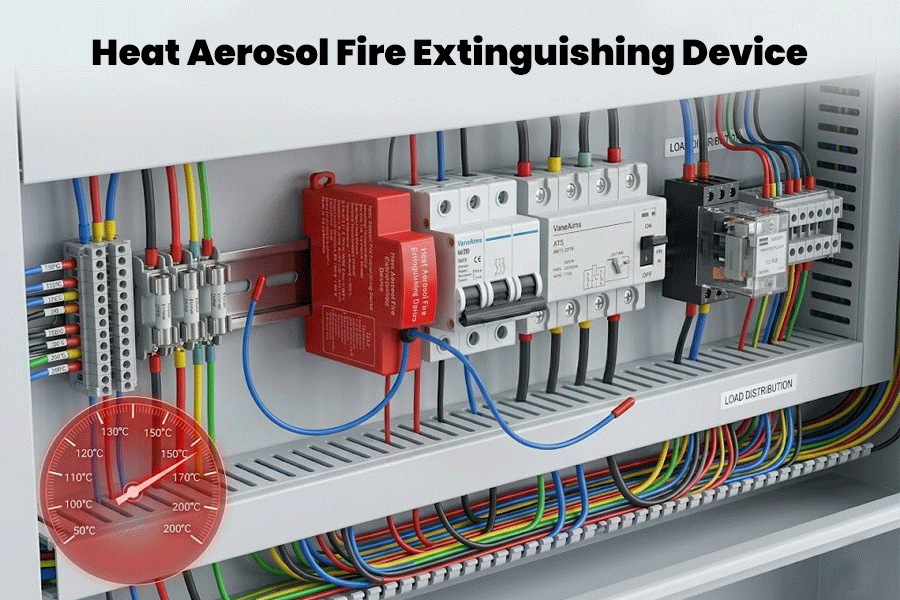 Micro aerosol fire suppression module for electrical panels with autonomous thermal trigger.